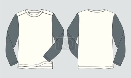 Téléchargez les illustrations : Raglan Sweat-shirt manches longues vectoriel illustration devant et dos vues isolées sur fond blanc - en licence libre de droit