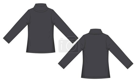Illustration for Sweatshirt with stand up collar technical drawing fashion flat sketch vector illustration template front and back views - Royalty Free Image