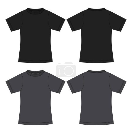 Illustration for Short sleeve t shirt vector illustration template front and back views isolated on white background - Royalty Free Image