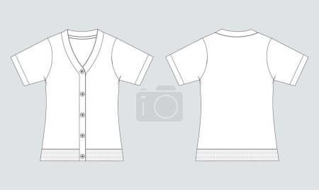 Illustration for Cardigan technical drawing fashion flat sketch vector illustration template front and back isolated on grey background - Royalty Free Image