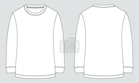 Téléchargez les illustrations : Raglan Sweat-shirt manches longues vectoriel illustration devant et dos vues isolées sur fond blanc - en licence libre de droit