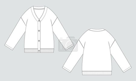 Illustration for Cardigan technical drawing fashion flat sketch vector illustration template - Royalty Free Image