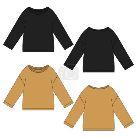 Illustration for Long sleeve Sweatshirt technical drawing fashion flat sketch vector template For Kids - Royalty Free Image