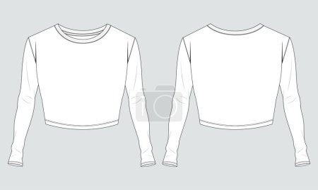 Illustration for Long sleeve t shirt tops blouse technical drawing fashion flat vector illustration template for ladies - Royalty Free Image