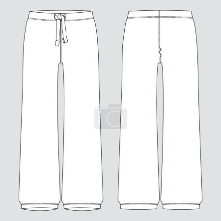 Illustration for Ladies pajama technical drawing fashion flat sketch vector illustration black and navy color template front and back views - Royalty Free Image