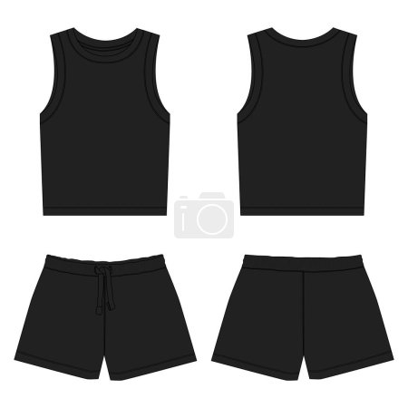 Illustration for Tank tops with shorts pant vector illustration template front and back views isolated on white background - Royalty Free Image