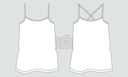Illustration for Ladies tank tops technical drawing fashion flat sketch vector illustration template front and back views - Royalty Free Image