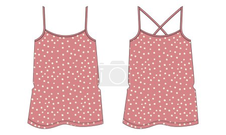 Illustration for Ladies tank tops technical drawing fashion flat sketch vector illustration template front and back views - Royalty Free Image