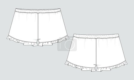 Illustration for Shorts pant technical drawing fashion flat sketch template front and back views. Apparel jogger shorts vector illustration mockup for kids - Royalty Free Image