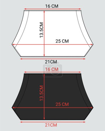 Illustration for White and black color kangaroo pocket flat sketch vector illustration with measurement details - Royalty Free Image