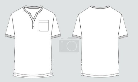 Illustration for Short sleeve t shirt with pocket vector illustration template efront and back views isolated on white background. - Royalty Free Image