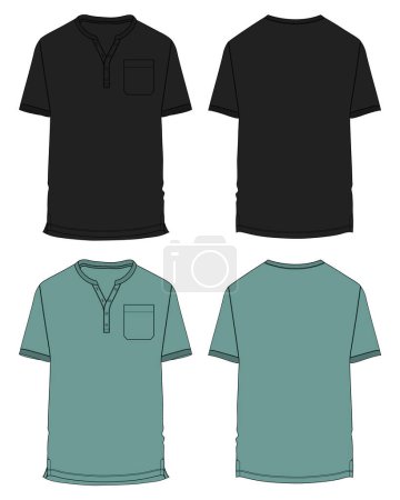 Illustration for Short sleeve t shirt with pocket vector illustration template efront and back views isolated on white background. - Royalty Free Image