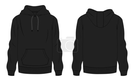 Photo for Hoodie Sweatshirt overall technical fashion Drawing flat sketch template front and back view - Royalty Free Image