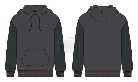 Illustration for Hoodie Sweatshirt overall technical fashion Drawing flat sketch template front and back view - Royalty Free Image
