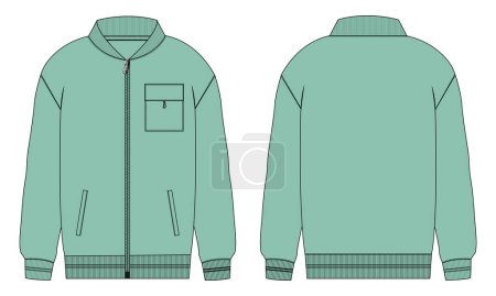 Illustration for Sweatshirt jacket vector illustration template front and back views - Royalty Free Image