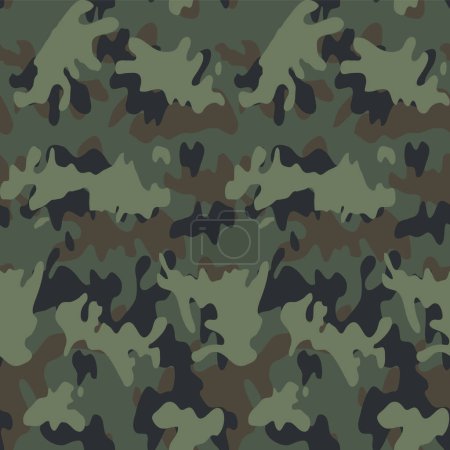 Illustration for Texture military camouflage repeats seamless Vector Pattern For fabric, background, wallpaper and others. Classic clothing print. Abstract monochrome seamless Vector camouflage pattern. - Royalty Free Image