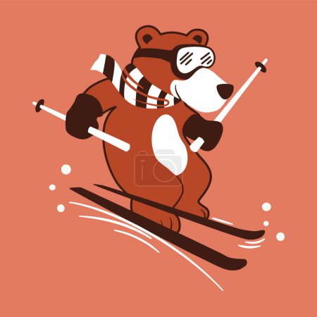 Téléchargez les illustrations : Ours ski sport. illustration vectorielle d'un skieur - en licence libre de droit