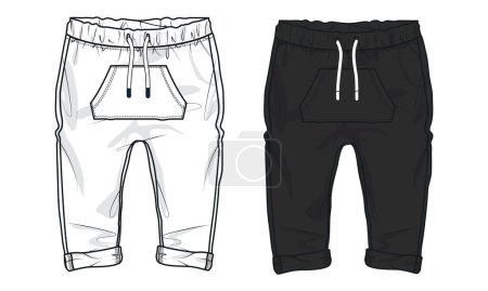 Illustration for Fleece cotton jersey basic Sweatpants technical fashion flat sketch template. Apparel jogger pants vector illustration mockup for kids and boys. - Royalty Free Image