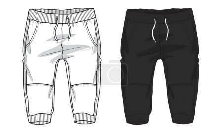 Illustration for Fleece cotton jersey basic Sweatpants technical fashion flat sketch template. Apparel jogger pants vector illustration mockup for kids and boys - Royalty Free Image