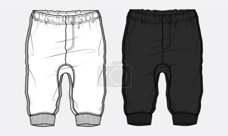 Illustration for Fleece cotton jersey basic Sweatpants technical fashion flat sketch template. Apparel jogger pants vector illustration mockup for kids and boys. - Royalty Free Image