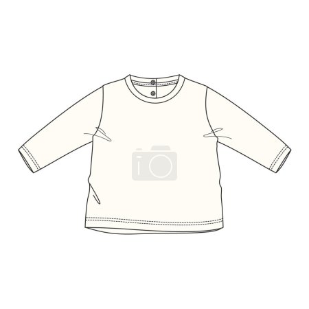 Illustration for Long Sleeve top design technical flat sketch template . - Royalty Free Image