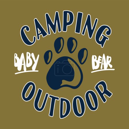 Téléchargez les illustrations : Fond marron avec un logo bleu qui dit bébé ours de camping - en licence libre de droit