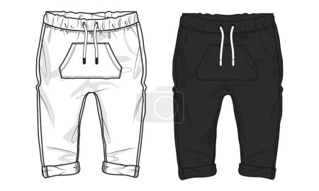 Illustration for Fleece cotton jersey basic Sweat pant technical fashion flat sketch template. Apparel jogger pants vector illustration mockup for kids and boys. - Royalty Free Image