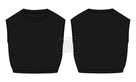 Illustration for Sleeveless blouse tops technical drawing fashion flat sketch vector illustration black color template for women's. - Royalty Free Image