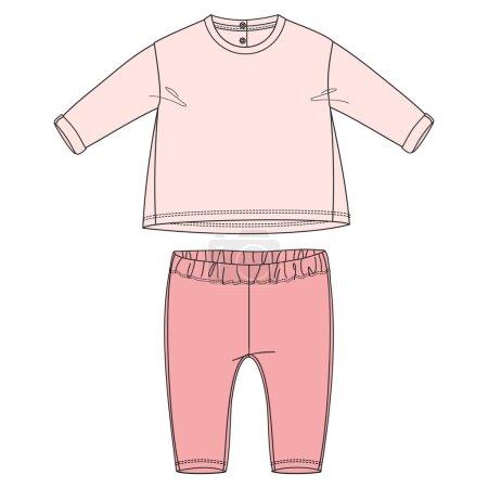 Téléchargez les illustrations : T-shirt haut avec modèle d'illustration pantalon pour les enfants. Modèle de conception de robe de vêtement pour les petites filles - en licence libre de droit