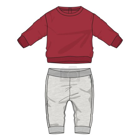 Téléchargez les illustrations : Sweatshirt tops et jogger sweatpants vectoriel illustration modèle pour les enfants. - en licence libre de droit