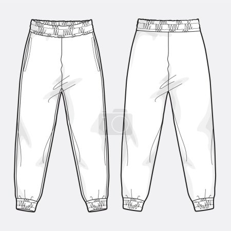 Illustration for White color trousers jersey pant vector illustration template front and back views isolated on white background - Royalty Free Image