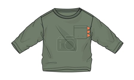 Téléchargez les illustrations : T-shirt à manches longues avec modèle d'illustration vectorielle de poche pour enfants - en licence libre de droit
