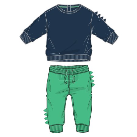 Téléchargez les illustrations : Sweatshirt tops et jogger sweatpants vectoriel illustration modèle pour les enfants. - en licence libre de droit