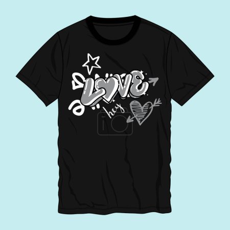 Ilustración de Dibujo a mano tipografía amor corazones con estrellas camiseta impresión diseño vector ilustración listo para imprimir - Imagen libre de derechos