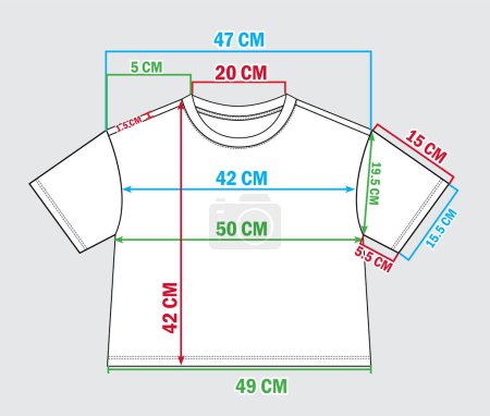 Téléchargez les illustrations : T-shirt manches longues avec détails de mesure illustration vectorielle - en licence libre de droit