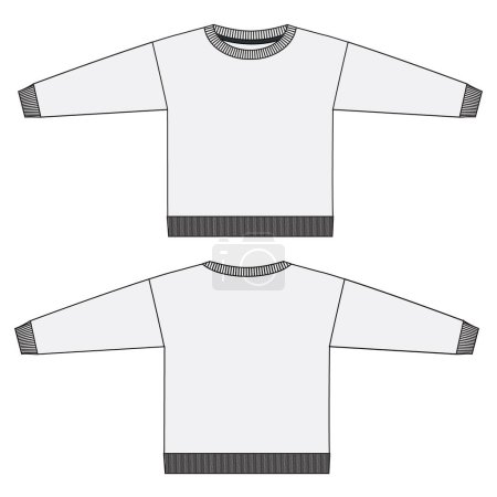 Illustration for Regular fit Short sleeve T-shirt technical Sketch fashion Flat Template With Round neckline Front and back view. Clothing Art Drawing Vector illustration basic apparel design Mock up. - Royalty Free Image