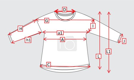 Téléchargez les illustrations : T-shirt manches longues avec détails de mesure illustration vectorielle - en licence libre de droit