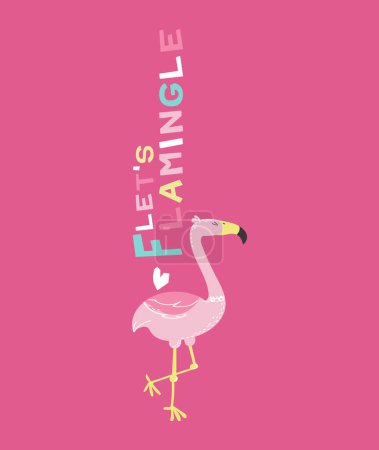 Ilustración de Vector ilustración vectorial de dibujos animados flamenco aislado sobre fondo rosa - Imagen libre de derechos