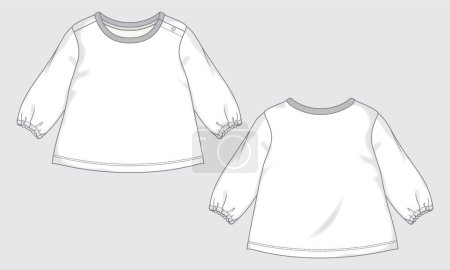 Téléchargez les illustrations : T-shirt manches courtes tops dessin technique mode croquis plat modèle d'illustration pour dames - en licence libre de droit