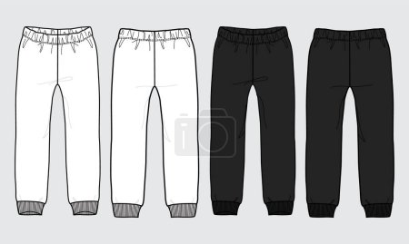 Illustration for Black and white sweatpants technical drawing fashion flat sketch vector illustration template for ladies - Royalty Free Image