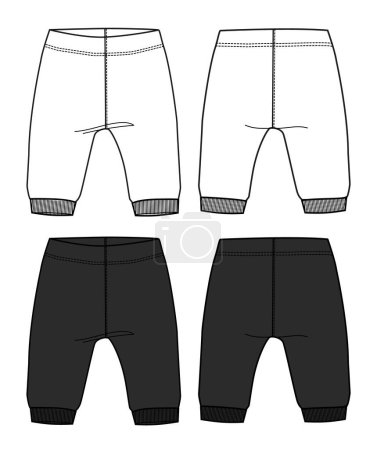 Illustration for White and black color sweatpants for kids technical drawing fashion flat sketch vector illustration front and back views - Royalty Free Image