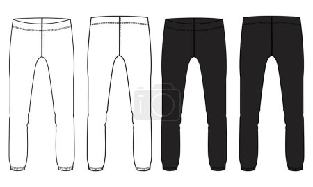 Illustration for Leggings pants technical drawing fashion flat sketch vector illustration black and white color template for ladies. - Royalty Free Image