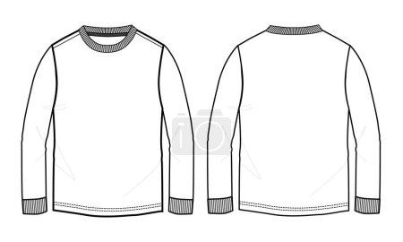 Illustration for Long sleeve shirt overall technical fashion flat sketch Illustration template front and back views isolated on white background. - Royalty Free Image