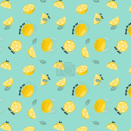 Illustration for Seamless pattern with lemon and slices of lemons. hand drawn doodle illustration. . - Royalty Free Image