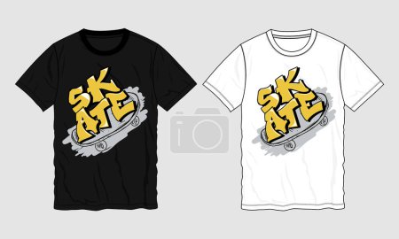 Ilustración de Skate tipografía camiseta diseño vector ilustración listo para imprimir aislado en negro blanco plantilla - Imagen libre de derechos