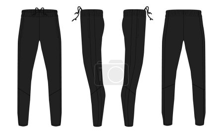 Pantalón de chándal vectorial dibujo técnico moda dibujo plano vector ilustración negro plantilla de color aislado sobre fondo blanco 