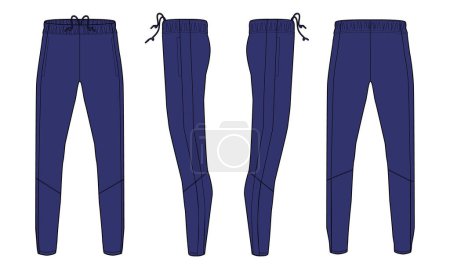 Illustration for Vector sweatpants technical drawing fashion flat sketch vector illustration Navy color template isolated on white background - Royalty Free Image