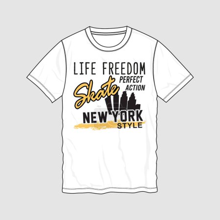 Téléchargez les illustrations : Skate new york style typographie t-shirt impression design vectoriel illustration prêt à imprimer - en licence libre de droit