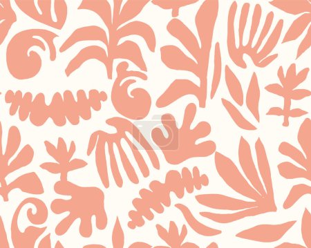 Illustration for Vector hand drawing seamless pattern with tropical leave elements isolated on off white background - Royalty Free Image