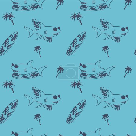 Illustration for Shark seamless pattern background isolated on sky blue background - Royalty Free Image